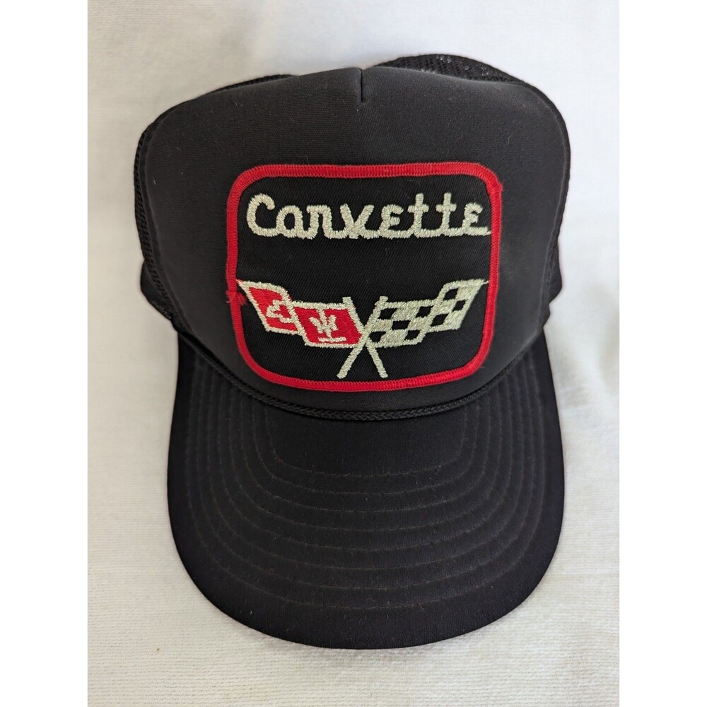 Vintage Chevy Corvette Rope Trucker Patch Snapback Hat Mesh, One Size, Black